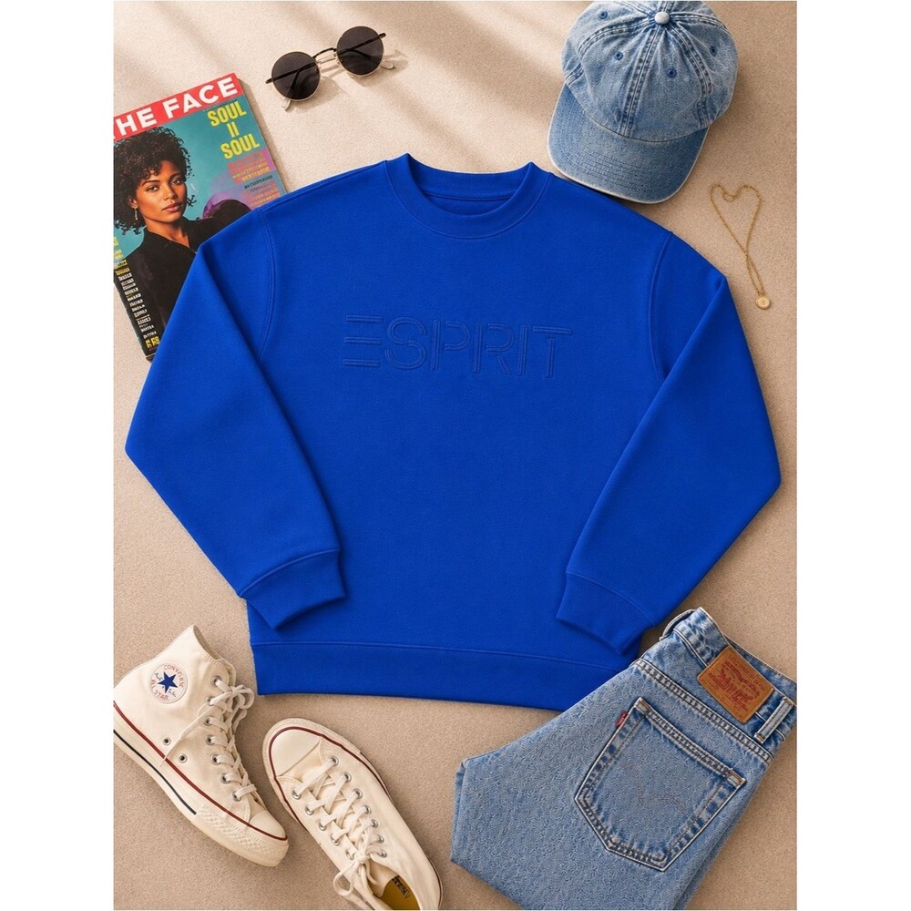Esprit Retro Embroidered Logo Sweatshirt | Women’s Size Small | Royal Blue